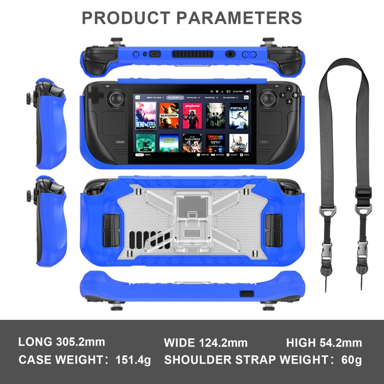 For Steam Deck Shockproof Game Console Case with Holder & Shoulder Strap(Blue+Transparent) - Accessories by PMC Jewellery | Online Shopping South Africa | PMC Jewellery