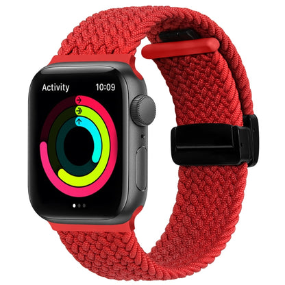 Magnetic Fold Clasp Woven Watch Band For Apple Watch 8 45mm(Red) - Watch Bands by PMC Jewellery | Online Shopping South Africa | PMC Jewellery