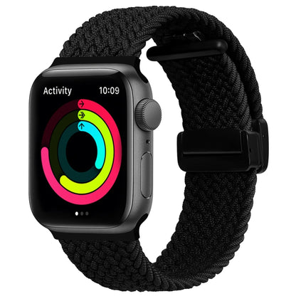 Magnetic Fold Clasp Woven Watch Band For Apple Watch SE 2022 44mm(Black) - Watch Bands by PMC Jewellery | Online Shopping South Africa | PMC Jewellery