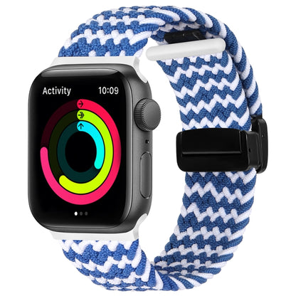 Magnetic Fold Clasp Woven Watch Band For Apple Watch 42mm(Blue White) - Watch Bands by PMC Jewellery | Online Shopping South Africa | PMC Jewellery