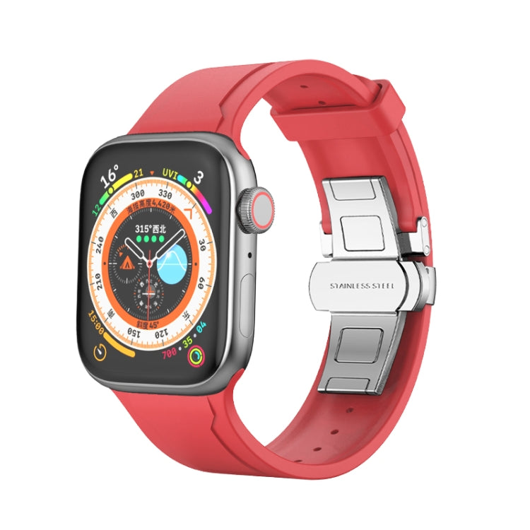 Metal Butterfly Buckle Silicone Watch Band For Apple Watch Ultra 49mm(Red) - Watch Bands by PMC Jewellery | Online Shopping South Africa | PMC Jewellery