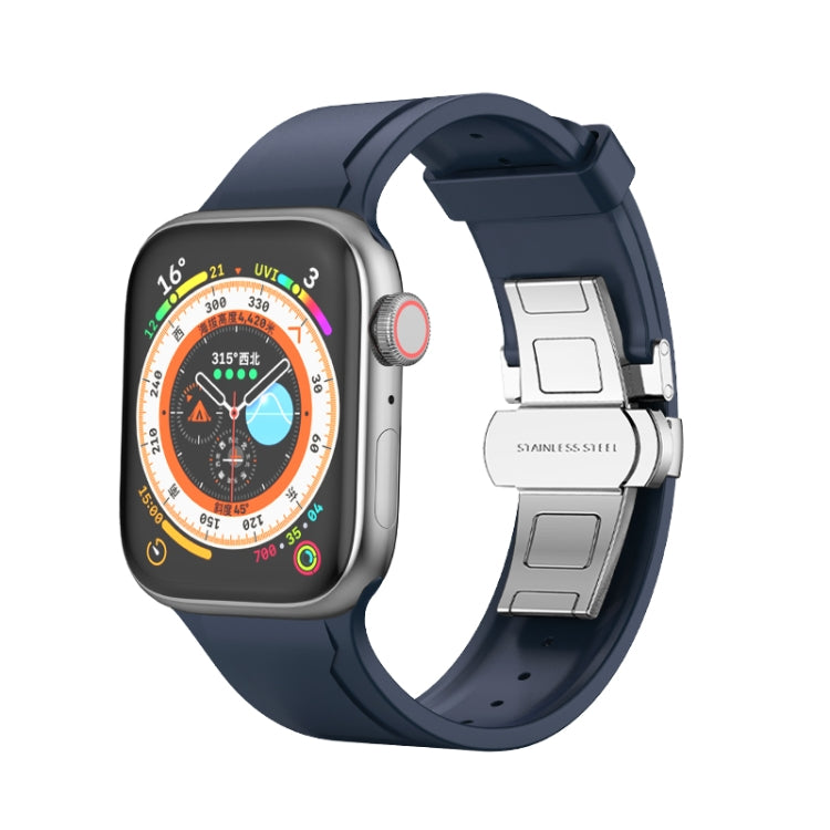 Metal Butterfly Buckle Silicone Watch Band For Apple Watch Ultra 49mm(Blue) - Watch Bands by PMC TechLife | Online Shopping South Africa | PMC TechLife