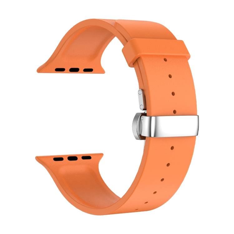 Metal Butterfly Buckle Silicone Watch Band For Apple Watch 8 41mm(Orange) - Watch Bands by PMC Jewellery | Online Shopping South Africa | PMC Jewellery