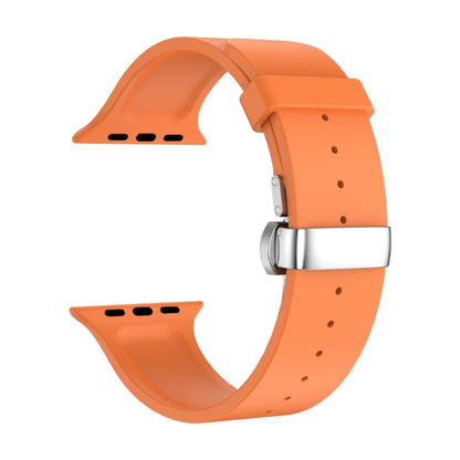 Metal Butterfly Buckle Silicone Watch Band For Apple Watch 8 45mm(Orange) - Watch Bands by PMC Jewellery | Online Shopping South Africa | PMC Jewellery