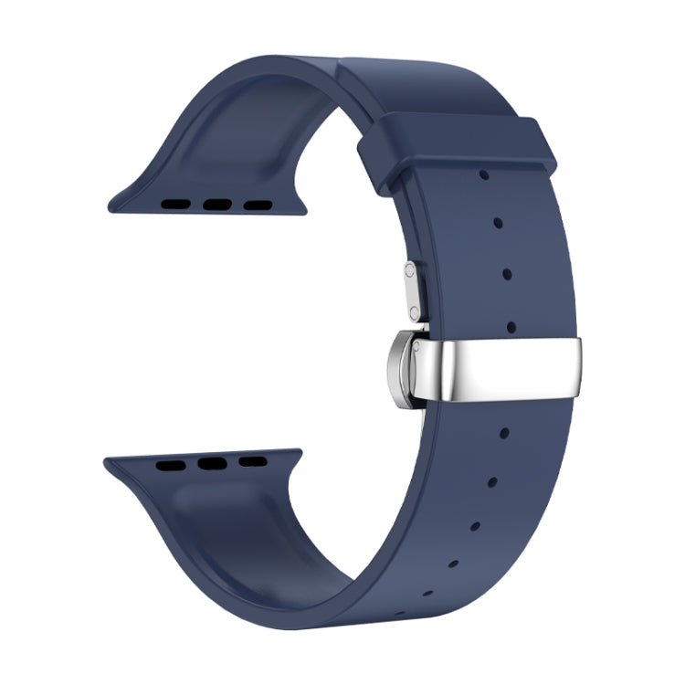 Metal Butterfly Buckle Silicone Watch Band For Apple Watch SE 2022 44mm(Blue) - Watch Bands by PMC Jewellery | Online Shopping South Africa | PMC Jewellery