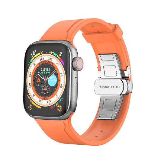 Metal Butterfly Buckle Silicone Watch Band For Apple Watch 7 41mm(Orange) - Watch Bands by PMC Jewellery | Online Shopping South Africa | PMC Jewellery