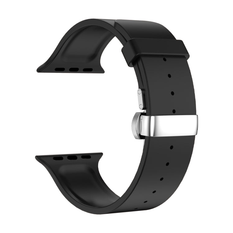 Metal Butterfly Buckle Silicone Watch Band For Apple Watch 7 45mm(Black) - Watch Bands by PMC TechLife | Online Shopping South Africa | PMC TechLife