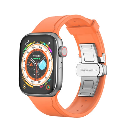 Metal Butterfly Buckle Silicone Watch Band For Apple Watch 6 44mm(Orange) - Watch Bands by PMC Jewellery | Online Shopping South Africa | PMC Jewellery