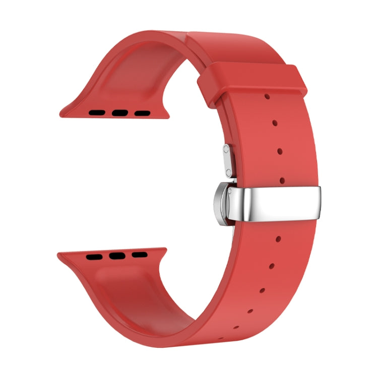 Metal Butterfly Buckle Silicone Watch Band For Apple Watch 3 42mm(Red) - Watch Bands by PMC Jewellery | Online Shopping South Africa | PMC Jewellery