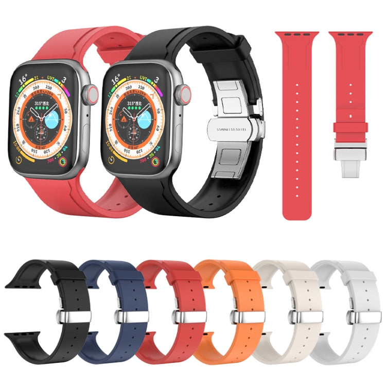 Metal Butterfly Buckle Silicone Watch Band For Apple Watch 7 45mm(Black) - Watch Bands by PMC TechLife | Online Shopping South Africa | PMC TechLife