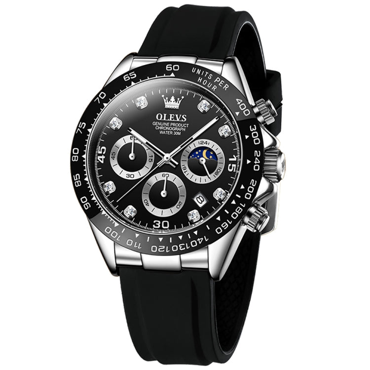 OLEVS 2875 Men Multifunctional Sports Chronograph Waterproof Quartz Watch(Black) - Silicone Strap Watches by OLEVS | Online Shopping South Africa | PMC Jewellery