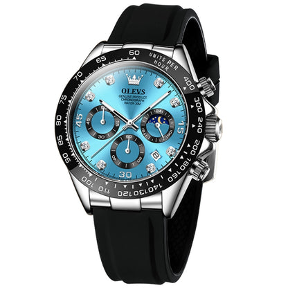 OLEVS 2875 Men Multifunctional Sports Chronograph Waterproof Quartz Watch(Blue) - Silicone Strap Watches by OLEVS | Online Shopping South Africa | PMC Jewellery