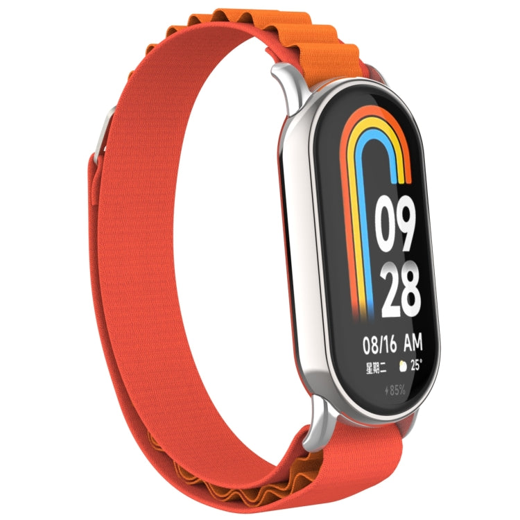 For Xiaomi Mi Band 8 Metal Plug Loop Nylon Watch Band(Silver+Orange) - Watch Bands by PMC Jewellery | Online Shopping South Africa | PMC Jewellery