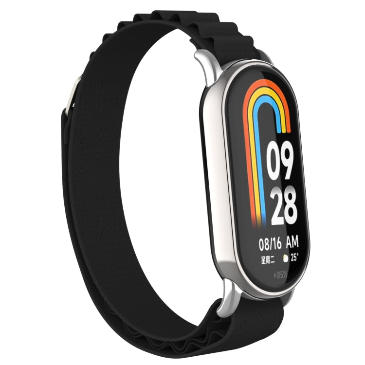 For Xiaomi Mi Band 8 Metal Plug Loop Nylon Watch Band(Silver+Black) - Watch Bands by PMC Jewellery | Online Shopping South Africa | PMC Jewellery