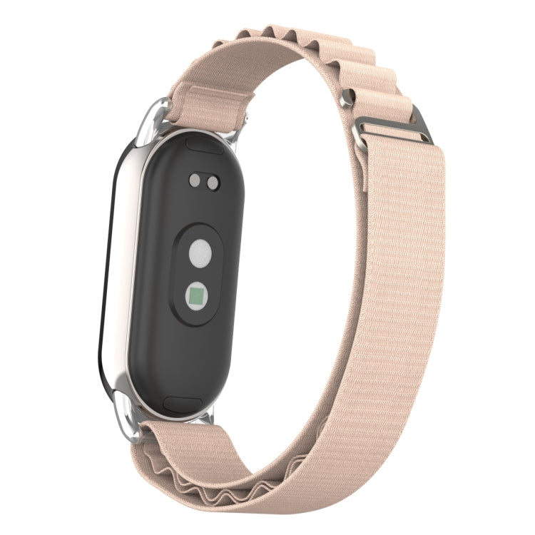 For Xiaomi Mi Band 8 Metal Plug Loop Nylon Watch Band(Silver+Apricot) - Watch Bands by PMC Jewellery | Online Shopping South Africa | PMC Jewellery