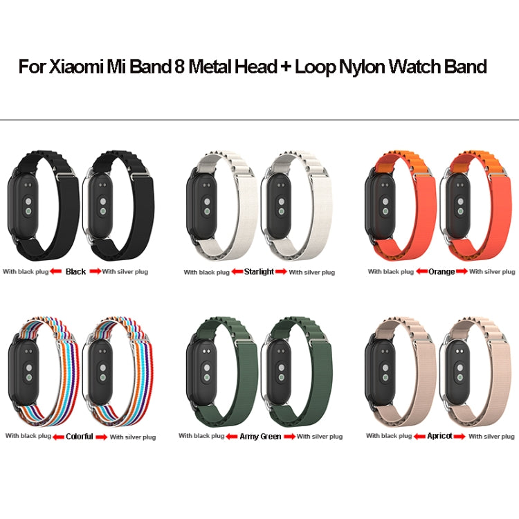 For Xiaomi Mi Band 8 Metal Plug Loop Nylon Watch Band(Silver+Black) - Watch Bands by PMC Jewellery | Online Shopping South Africa | PMC Jewellery