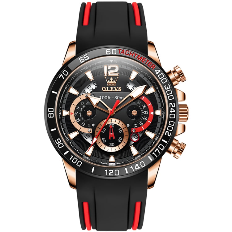 OLEVS 9936 Men Multifunctional Sports Waterproof Quartz Watch(Black + Rose Gold) - Silicone Strap Watches by OLEVS | Online Shopping South Africa | PMC Jewellery