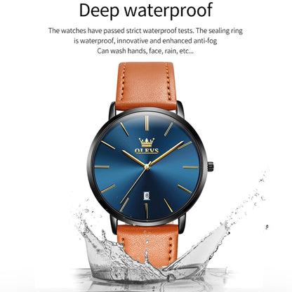 OLEVS 5869 Men Business Waterproof Genuine Leather Strap Quartz Watch(Blue Black Brown) - Leather Strap Watches by OLEVS | Online Shopping South Africa | PMC Jewellery