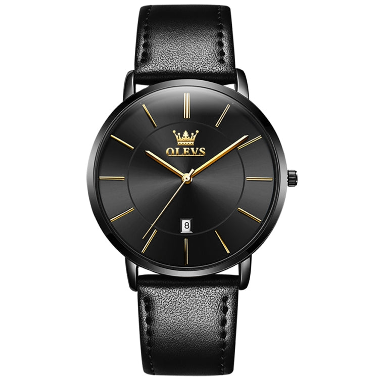 OLEVS 5869 Men Business Waterproof Genuine Leather Strap Quartz Watch(Black) - Leather Strap Watches by OLEVS | Online Shopping South Africa | PMC Jewellery