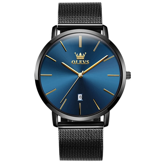 OLEVS 5869 Men Business Waterproof Steel Strap Quartz Watch(Blue + Black) - Metal Strap Watches by OLEVS | Online Shopping South Africa | PMC Jewellery