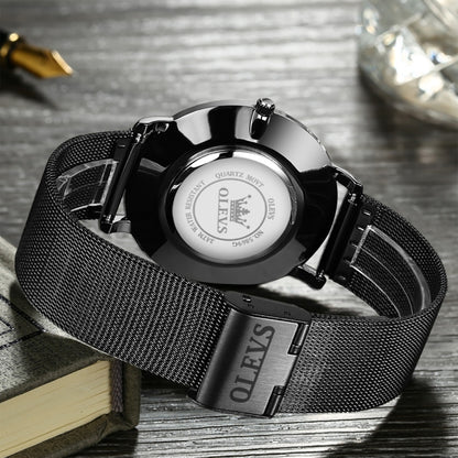 OLEVS 5869 Men Business Waterproof Steel Strap Quartz Watch(Blue + Black) - Metal Strap Watches by OLEVS | Online Shopping South Africa | PMC Jewellery