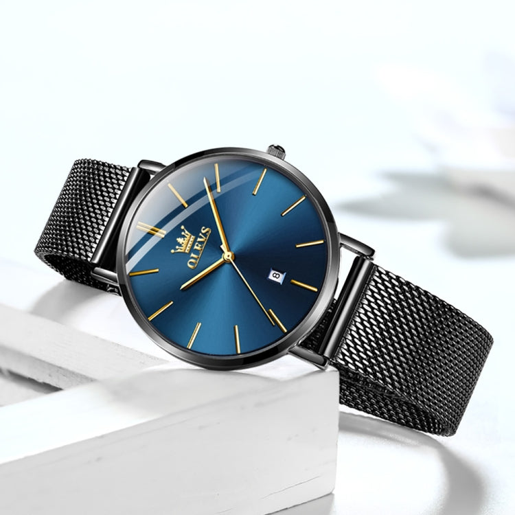 OLEVS 5869 Ladies Business Waterproof Steel Strap Quartz Watch(Blue + Black) - Metal Strap Watches by OLEVS | Online Shopping South Africa | PMC Jewellery