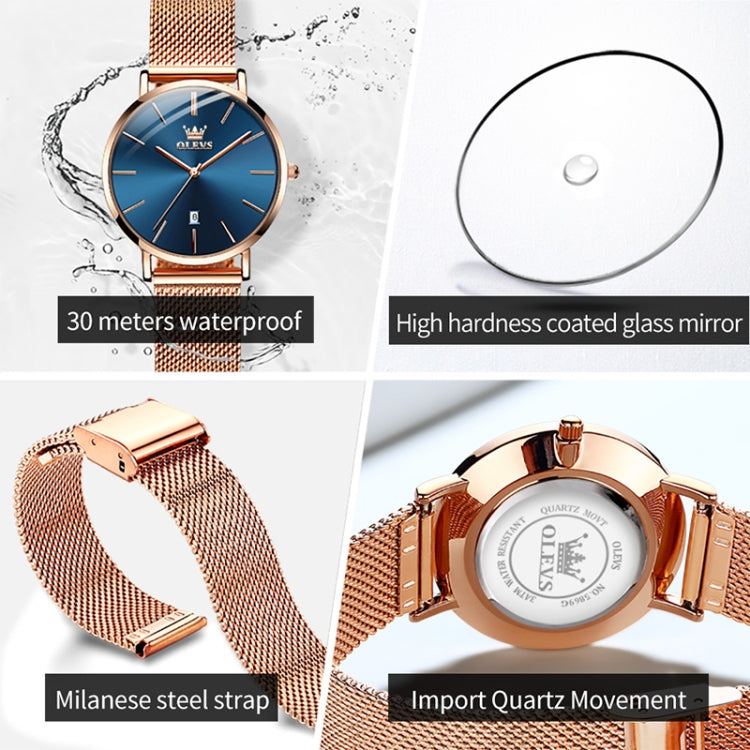 OLEVS 5869 Ladies Business Waterproof Steel Strap Quartz Watch(Blue + Rose Gold) - Metal Strap Watches by OLEVS | Online Shopping South Africa | PMC Jewellery