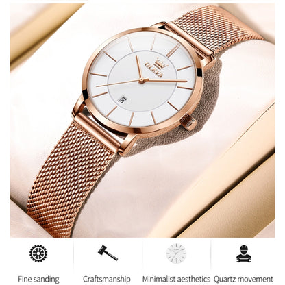 OLEVS 5869 Ladies Business Waterproof Steel Strap Quartz Watch(White + Rose Gold) - Metal Strap Watches by OLEVS | Online Shopping South Africa | PMC Jewellery