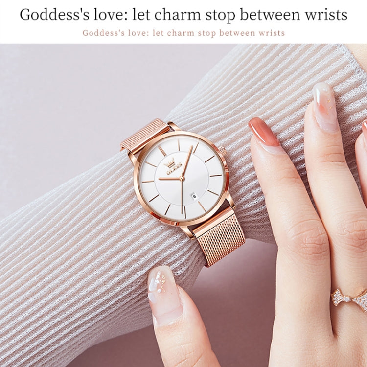 OLEVS 5869 Ladies Business Waterproof Steel Strap Quartz Watch(White + Rose Gold) - Metal Strap Watches by OLEVS | Online Shopping South Africa | PMC Jewellery