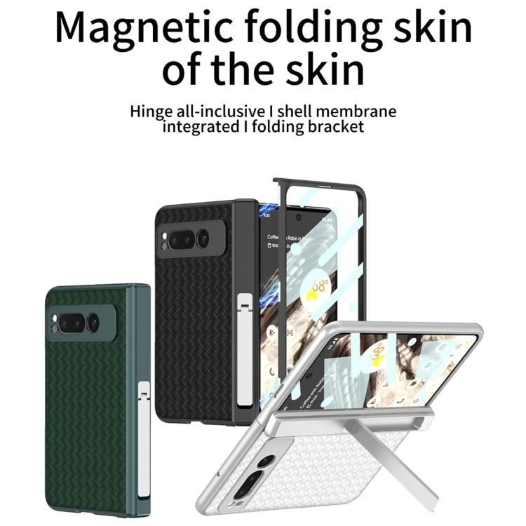 For Google Pixel Fold GKK Integrated Woven Folding Hinge Leather Phone Case with Holder(Black) - Google Cases by GKK | Online Shopping South Africa | PMC Jewellery