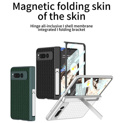 For Google Pixel Fold GKK Integrated Woven Folding Hinge Leather Phone Case with Holder(White) - Google Cases by GKK | Online Shopping South Africa | PMC Jewellery