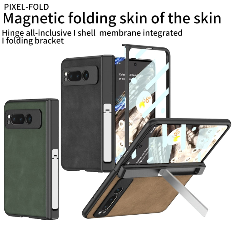 For Google Pixel Fold GKK Integrated Frosted Fold Hinge Leather Phone Case with Holder(Green) - Google Cases by GKK | Online Shopping South Africa | PMC Jewellery