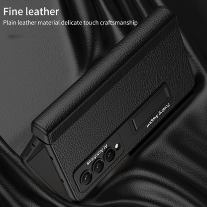 For Samsung Galaxy Z Fold4 GKK Integrated Fold Hinge Leather Phone Case with Holder(Carbon Fibre Black) - Galaxy Z Fold4 5G Cases by GKK | Online Shopping South Africa | PMC Jewellery