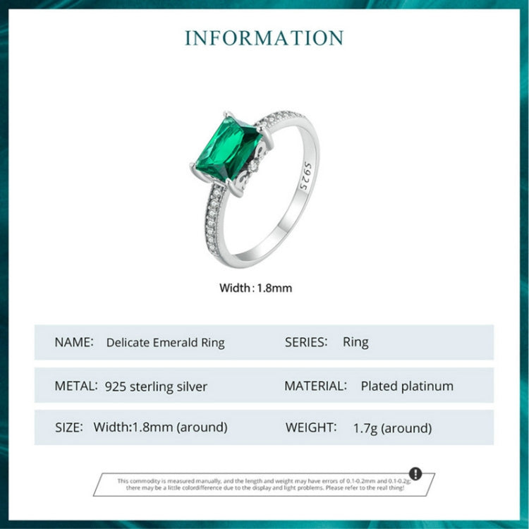 BSR461-7 S925 Sterling Silver White Gold Plated Light Luxury Green Diamond Ring Hand Decoration - Rings by PMC Jewellery | Online Shopping South Africa | PMC Jewellery