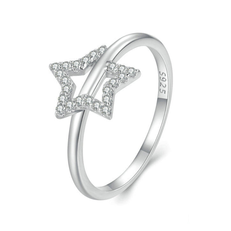 BSR450-7 S925 Sterling Silver White Gold Plated Hollow Star Ring Hand Decoration - Rings by PMC Jewellery | Online Shopping South Africa | PMC Jewellery