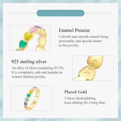 SCR444-7B S925 Sterling Silver Gold-plated Personalized Colorful Love Ring Hand Decoration - Rings by PMC Jewellery | Online Shopping South Africa | PMC Jewellery