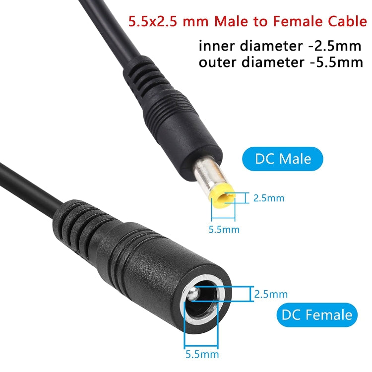 8A 5.5 x 2.5mm Female to Male DC Power Extension Cable, Cable Length:5m(Black) - Universal Power Adapter by PMC TechLife | Online Shopping South Africa | PMC TechLife