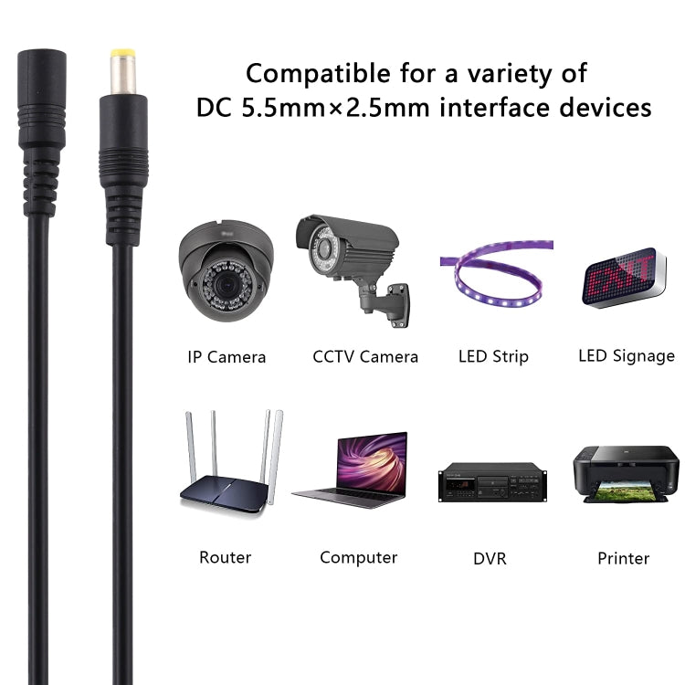 8A 5.5 x 2.5mm Female to Male DC Power Extension Cable, Cable Length:5m(Black) - Universal Power Adapter by PMC TechLife | Online Shopping South Africa | PMC TechLife