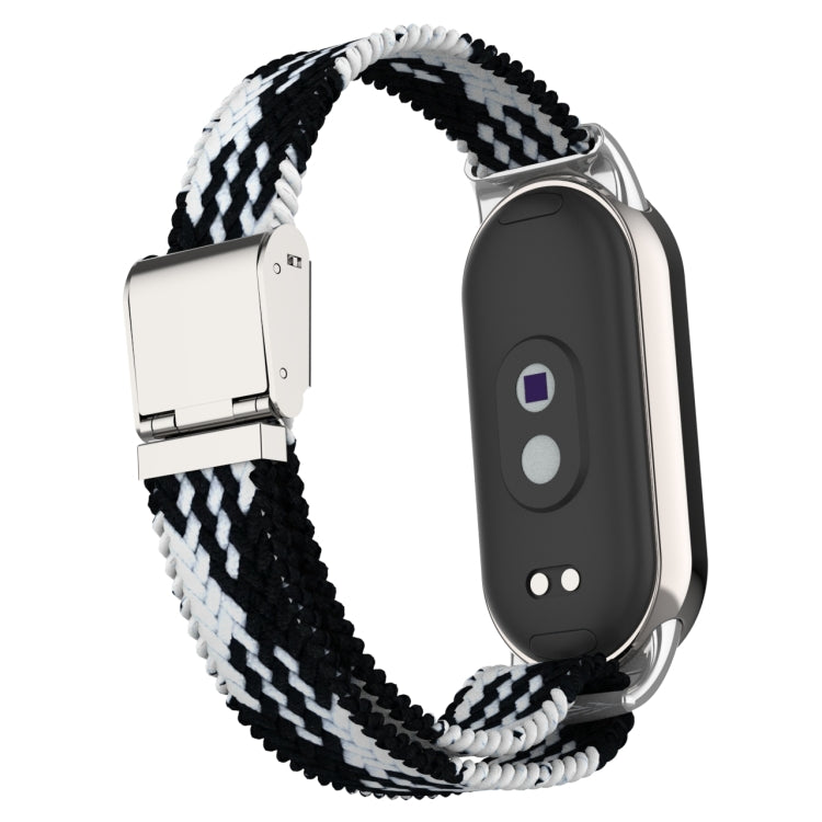 For Xiaomi Mi Band 8 Metal Head + Adjustable Nylon Braided Steel Buckle Watch Band(Black White) - Watch Bands by PMC Jewellery | Online Shopping South Africa | PMC Jewellery