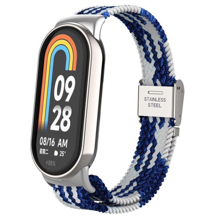 For Xiaomi Mi Band 8 Metal Head + Adjustable Nylon Braided Steel Buckle Watch Band(Blue White) - Watch Bands by PMC Jewellery | Online Shopping South Africa | PMC Jewellery