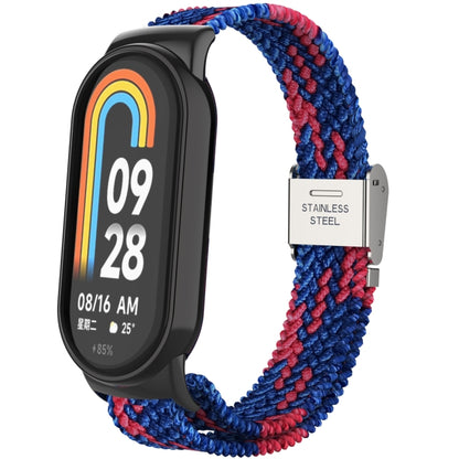 For Xiaomi Mi Band 8 Metal Head + Adjustable Nylon Braided Steel Buckle Watch Band(Blue Red) - Watch Bands by PMC Jewellery | Online Shopping South Africa | PMC Jewellery