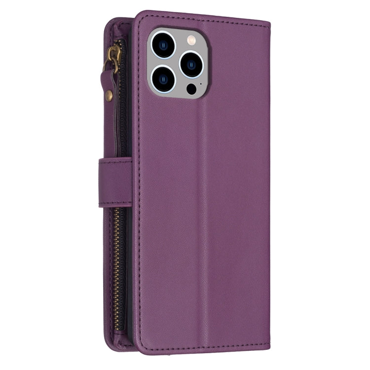 For iPhone 13 Pro 9 Card Slots Zipper Wallet Leather Flip Phone Case(Dark Purple) - iPhone 13 Pro Cases by PMC Jewellery | Online Shopping South Africa | PMC Jewellery