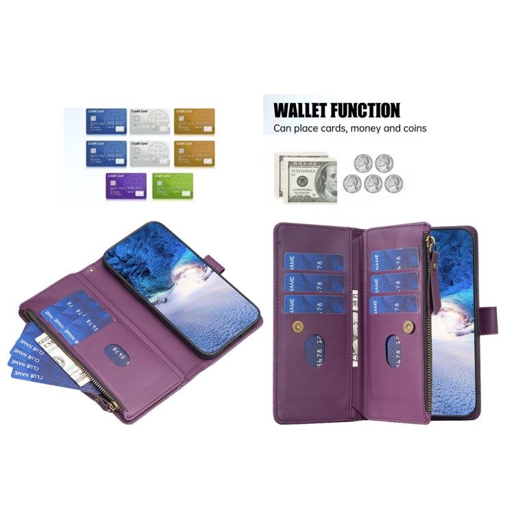 For iPhone 15 Pro 9 Card Slots Zipper Wallet Leather Flip Phone Case(Dark Purple) - free shipping - PMC TechLife - Order now!