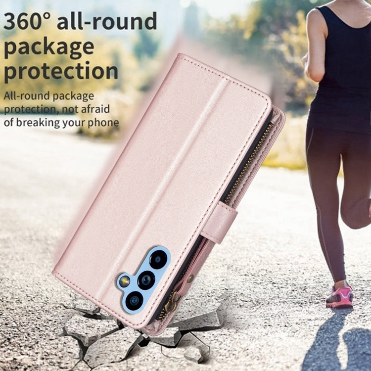 For Samsung Galaxy A54 5G 9 Card Slots Zipper Wallet Leather Flip Phone Case(Rose Gold) - free shipping - PMC TechLife - Order now!