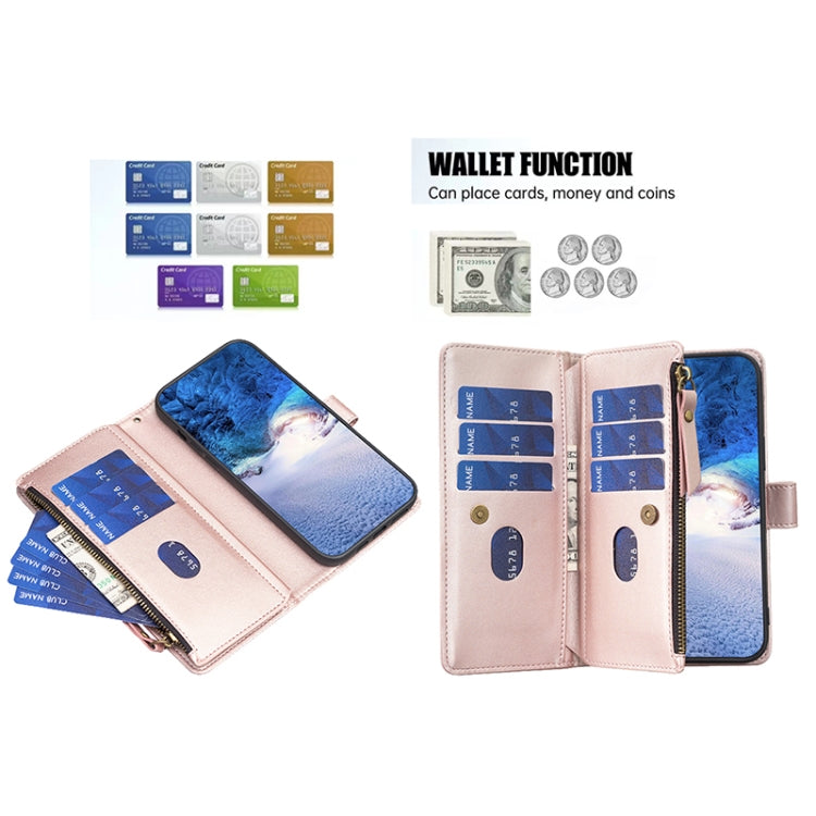 For Samsung Galaxy S22+ 5G 9 Card Slots Zipper Wallet Leather Flip Phone Case(Rose Gold) - free shipping - PMC TechLife - Order now!