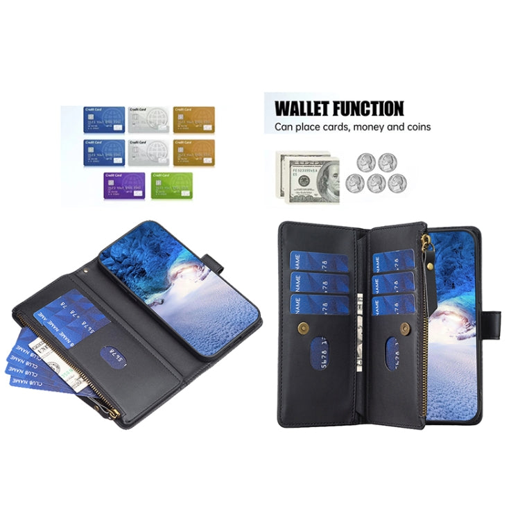 For Samsung Galaxy S22 Ultra 5G 9 Card Slots Zipper Wallet Leather Flip Phone Case(Black) - free shipping - PMC TechLife - Order now!