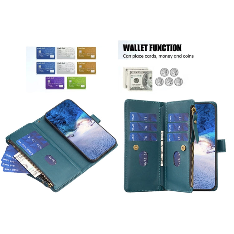 For Samsung Galaxy S22 5G 9 Card Slots Zipper Wallet Leather Flip Phone Case(Green) - free shipping - PMC TechLife - Order now!