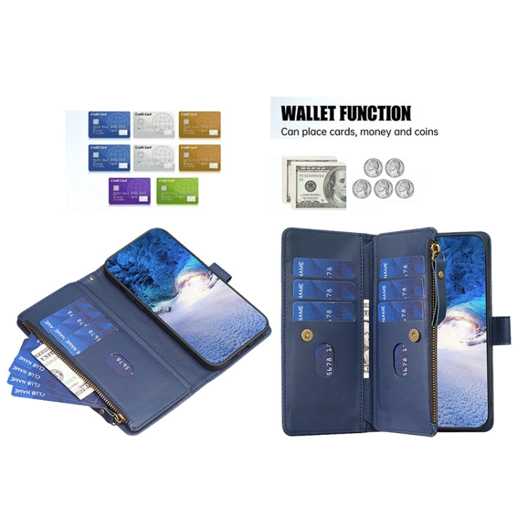 For Samsung Galaxy S23+ 5G 9 Card Slots Zipper Wallet Leather Flip Phone Case(Blue) - free shipping - PMC TechLife - Order now!