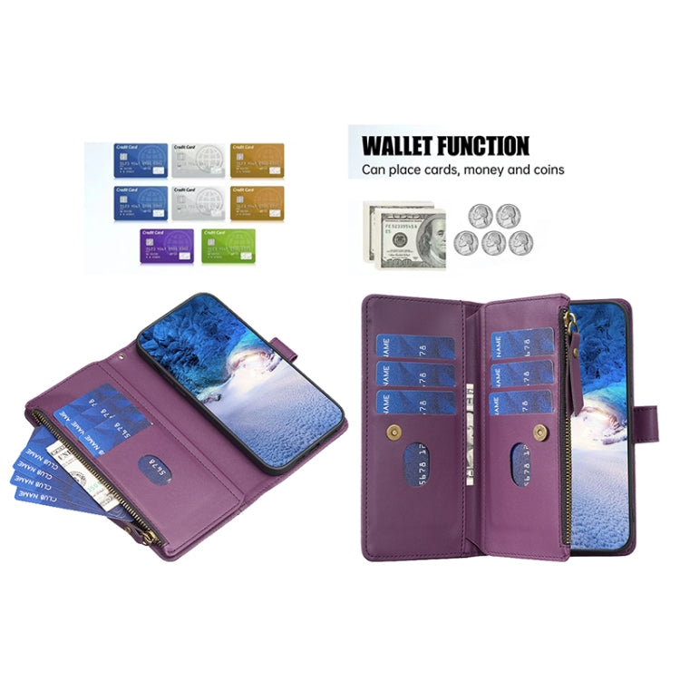 For Samsung Galaxy S23 Ultra 5G 9 Card Slots Zipper Wallet Leather Flip Phone Case(Dark Purple) - free shipping - PMC TechLife - Order now!