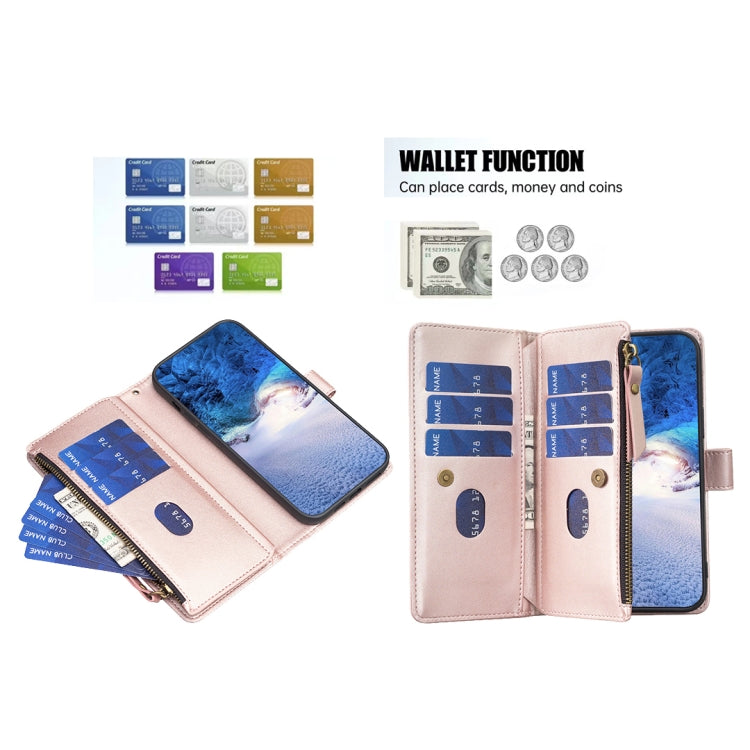 For Samsung Galaxy S23 FE 5G 9 Card Slots Zipper Wallet Leather Flip Phone Case(Rose Gold) - free shipping - PMC TechLife - Order now!